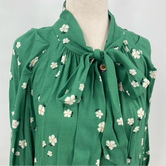 Buru Green Floral Bow Housecoat Dress Extra Small XS - Picture 9 of 13